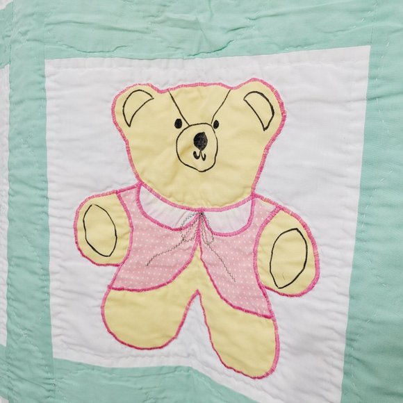 Vintage Nursery Rhyme Baby Quilt Blanket Double Sided Teddy Bears Embroidered - Picture 11 of 12